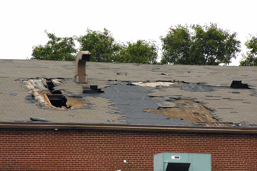 Severe storm damage to roof